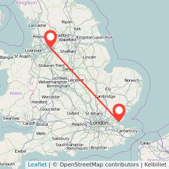 Manchester Southend-on-Sea bus map