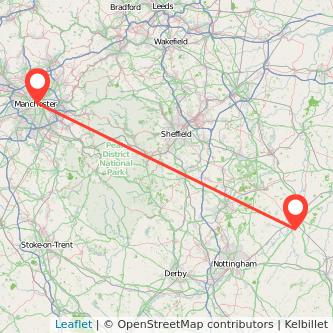 Manchester Newark on Trent bus map