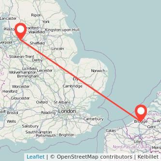 Manchester Bruges train map