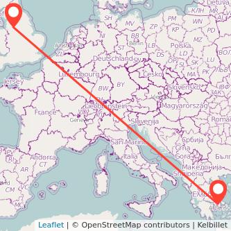 Manchester Athens flight map