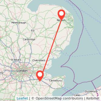 Maidstone Norwich train map