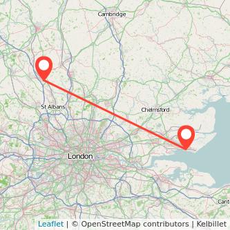 Luton Southend-on-Sea train map