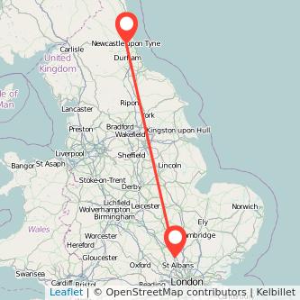 Luton Newcastle upon Tyne train map