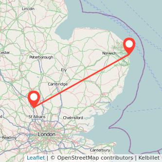 Luton Great Yarmouth train map