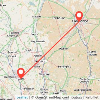 Luton Cambridge bus map