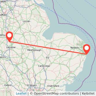 Lowestoft Loughborough train map