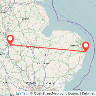 Lowestoft Leicester bus map