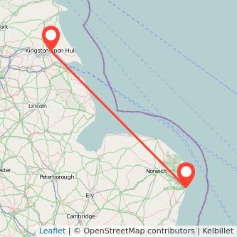 Lowestoft Hull bus map