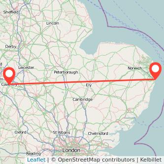 Lowestoft Coventry train map