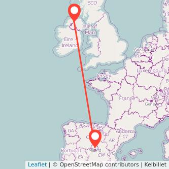 Derry Madrid flight map