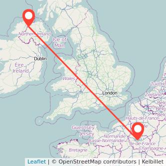 Derry Paris flight map