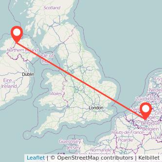 Derry Brussels flight map