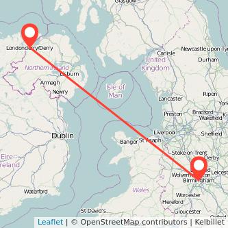 Derry Birmingham flight map