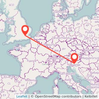 London Ljubljana train map