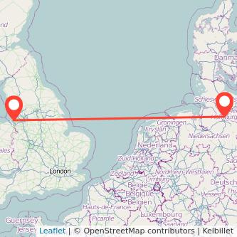 Liverpool Hamburg flight map