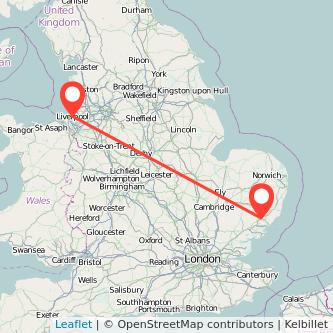 Liverpool Ipswich train map