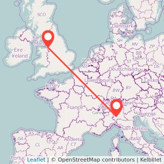 Liverpool Milan flight map