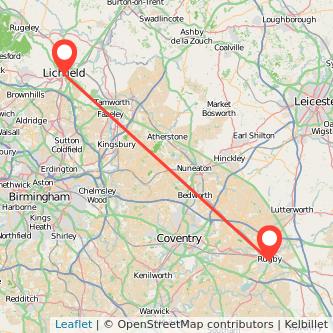 Lichfield Rugby bus map