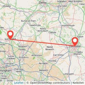 Lichfield Leicester train map