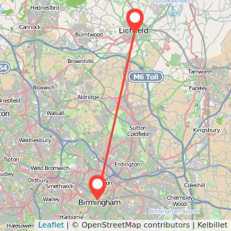 Lichfield Birmingham bus map
