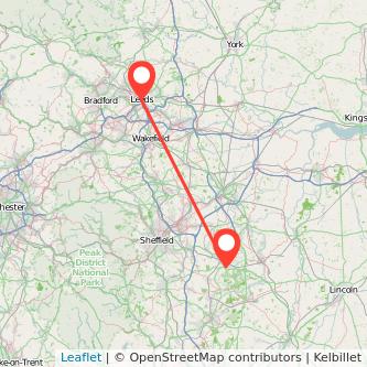 Leeds Worksop train map