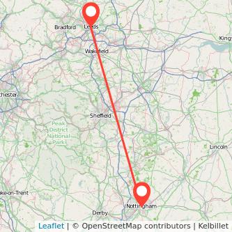 Leeds Nottingham bus map