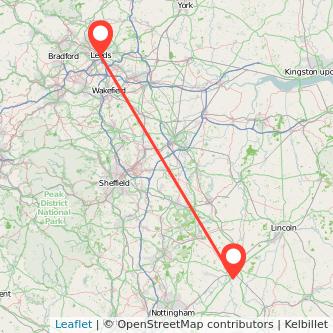 Leeds Newark on Trent train map