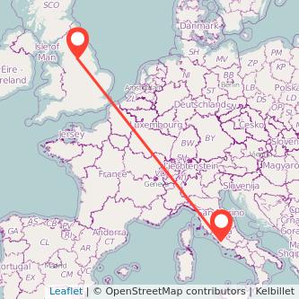 Leeds Rome flight map