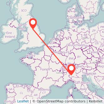 Leeds Milan flight map