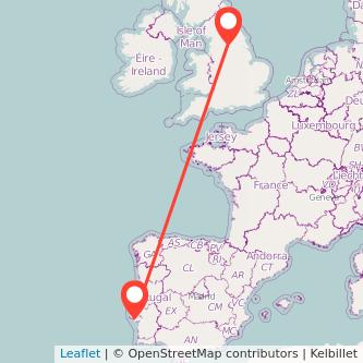 Leeds Lisbon flight map