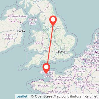 Leeds Guernsey flight map
