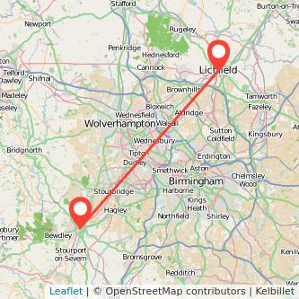 Kidderminster Lichfield bus map