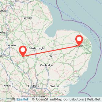 Kettering Norwich train map