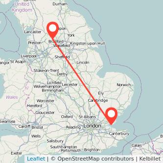 Keighley Southend-on-Sea train map
