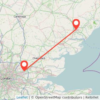 Ipswich Romford train map