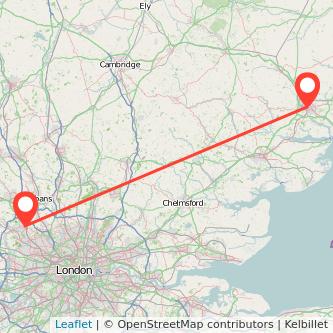 Ipswich Watford train map