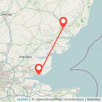 Ipswich Southend-on-Sea bus map