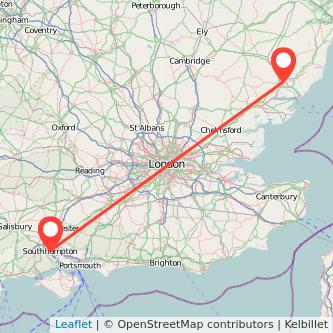 Ipswich Southampton train map