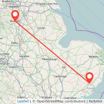 Ipswich Sheffield train map