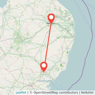 Ipswich Norwich train map