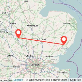 Ipswich Northampton train map