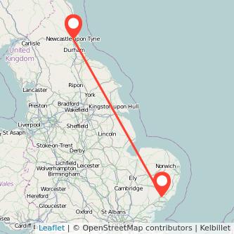 Ipswich Newcastle upon Tyne train map