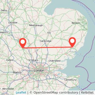 Ipswich Milton Keynes train map