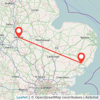 Ipswich Leicester train map