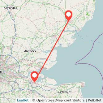 Ipswich Gillingham bus map