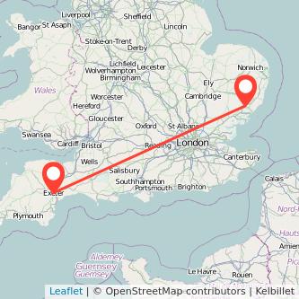 Ipswich Exeter train map