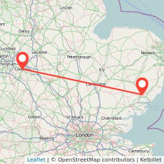 Ipswich Coventry bus map