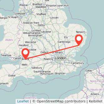 Ipswich Bristol bus map