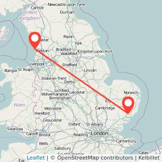 Ipswich Blackpool train map