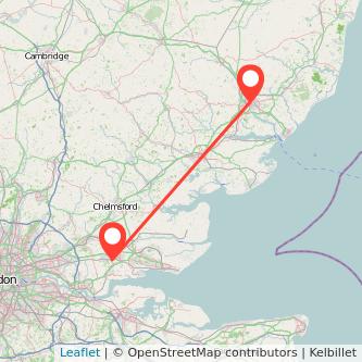 Ipswich Basildon train map